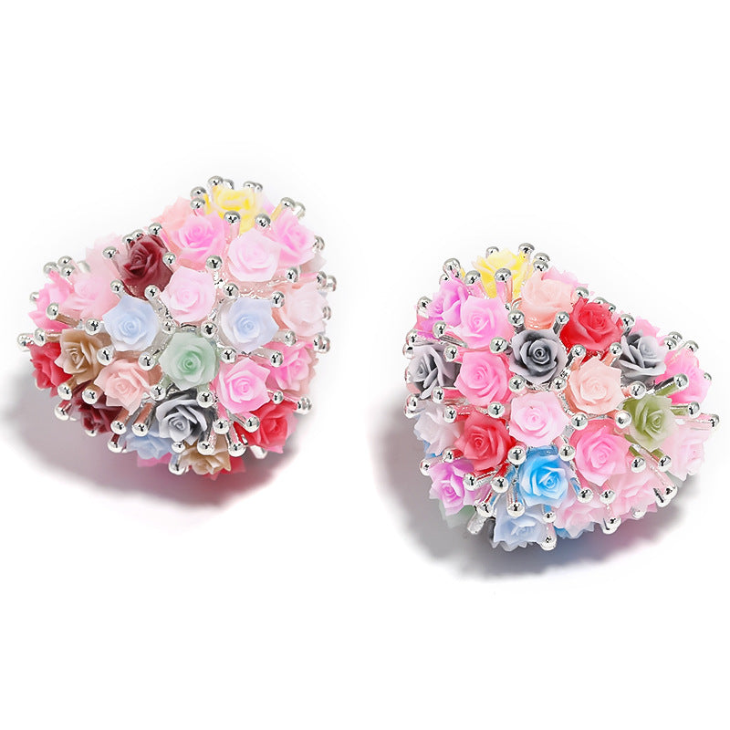 Wholesale 5pcs Heavy Duty Love Diamond Ball Resin Flower Through Hole Beads